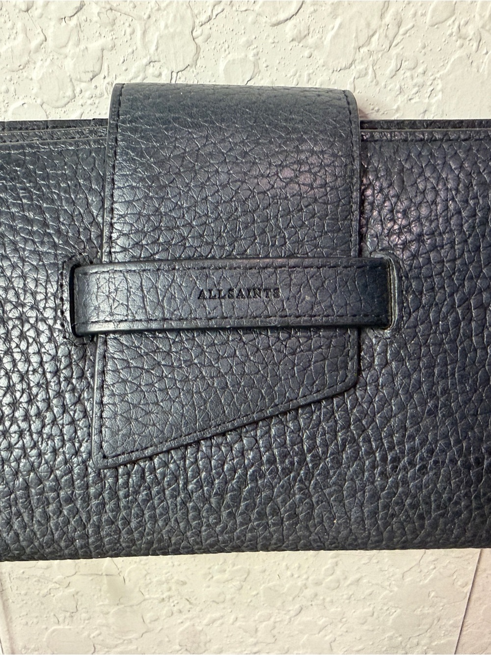 AllSaints Black Textured Leather Wristlet Clutch
